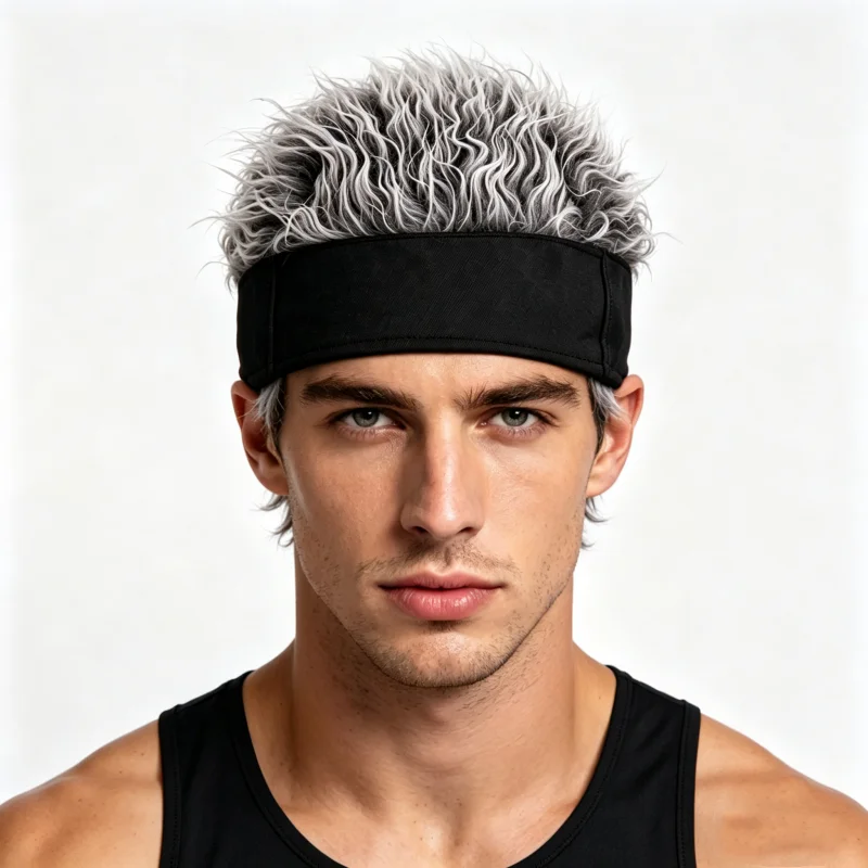 Mens Synthetic Short Hair Caps Wig Hats Hip Hop Skull Beanie Hat Toupee Spiked Fake Hair Hat Wigs Short Melon Headband Headwear - immagine 3