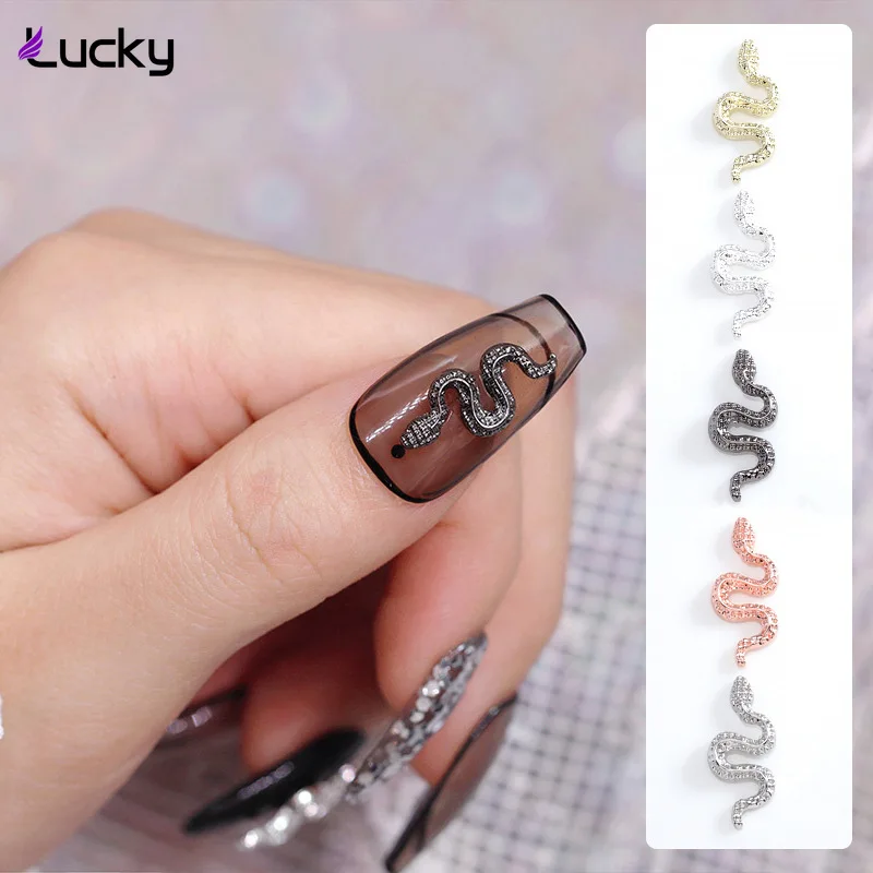 

10pcs 3D Gold/Silver Snake Nail Charms Metal Alloy Snake Nail Art Rhinestones Manicure Jewelry For DIY Luxury Accessories