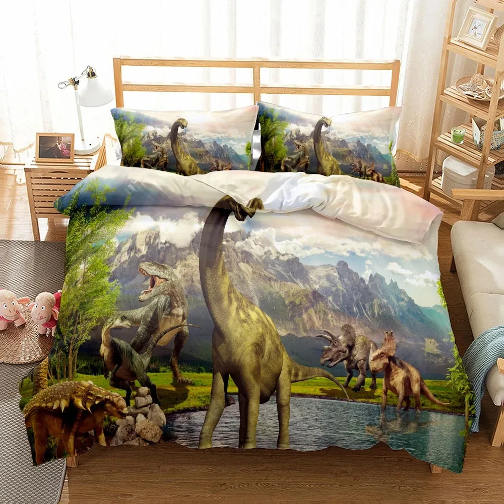thumbnail image 1 of Juego de cama con funda de dinosaurio 3D, juego de 3 piezas con dibujos de animales, 1 funda de cama, juegos de edredón tamaño queen, 1 of 5