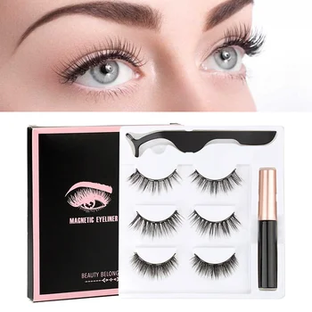 Magnetic Eyelashes 3D Mink Eyelashes Makeup Magnetic Lashes Eyeliner Tweezers Set Natural False Lashes Short Faux Cils