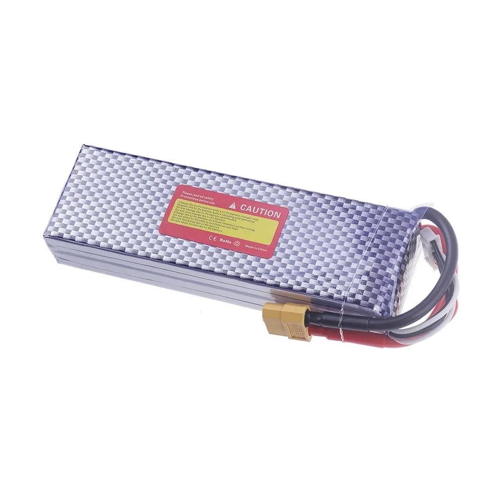 Vue latérale de la batterie Lipo 4S 14.8V 7200mAh 60C avec étiquette indiquant les spécifications.