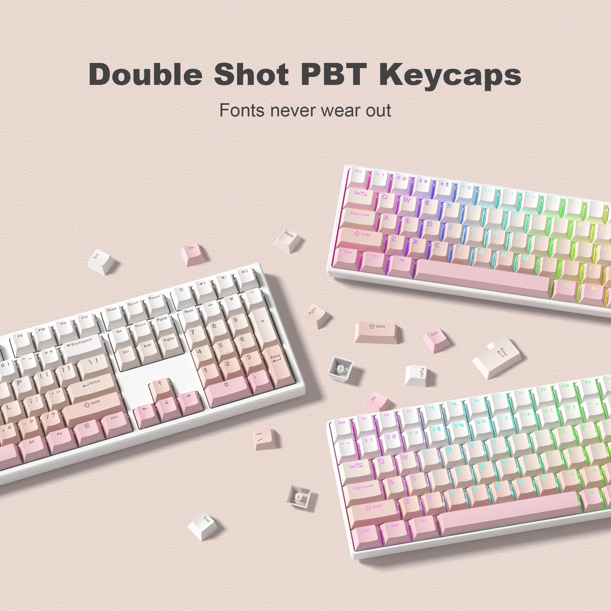 Top Print Backlit Pbt Keycap Duplo Tiro Brilhar Através de Keycap para Gateron Cherry mx Gamer Teclado Mecânico Tecla 132 Rosa - Imagem 3