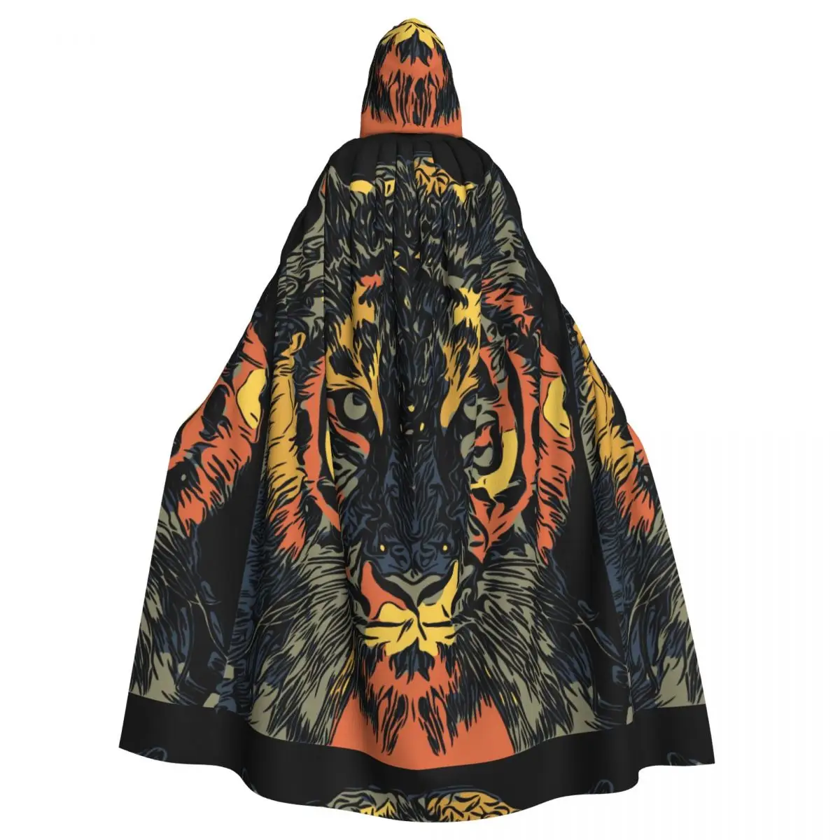 

Tiger Predator Abstract Feline Cloak Hooded Cosplay Costume Halloween Adult Long Party Cape