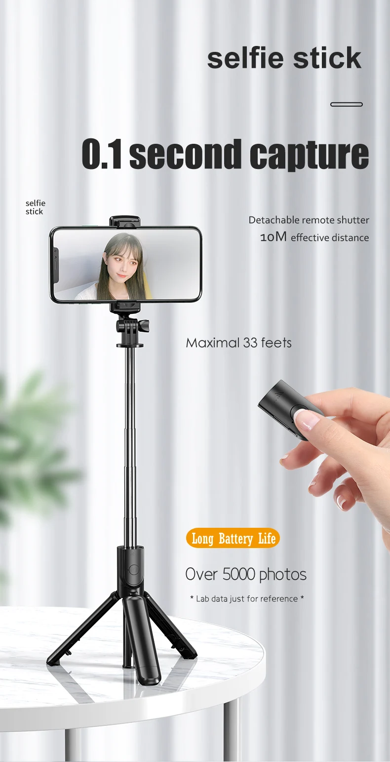 Tripod Selfie Stick Foldable Detachable Remote Shutter S03 For Smart Mobile Phone