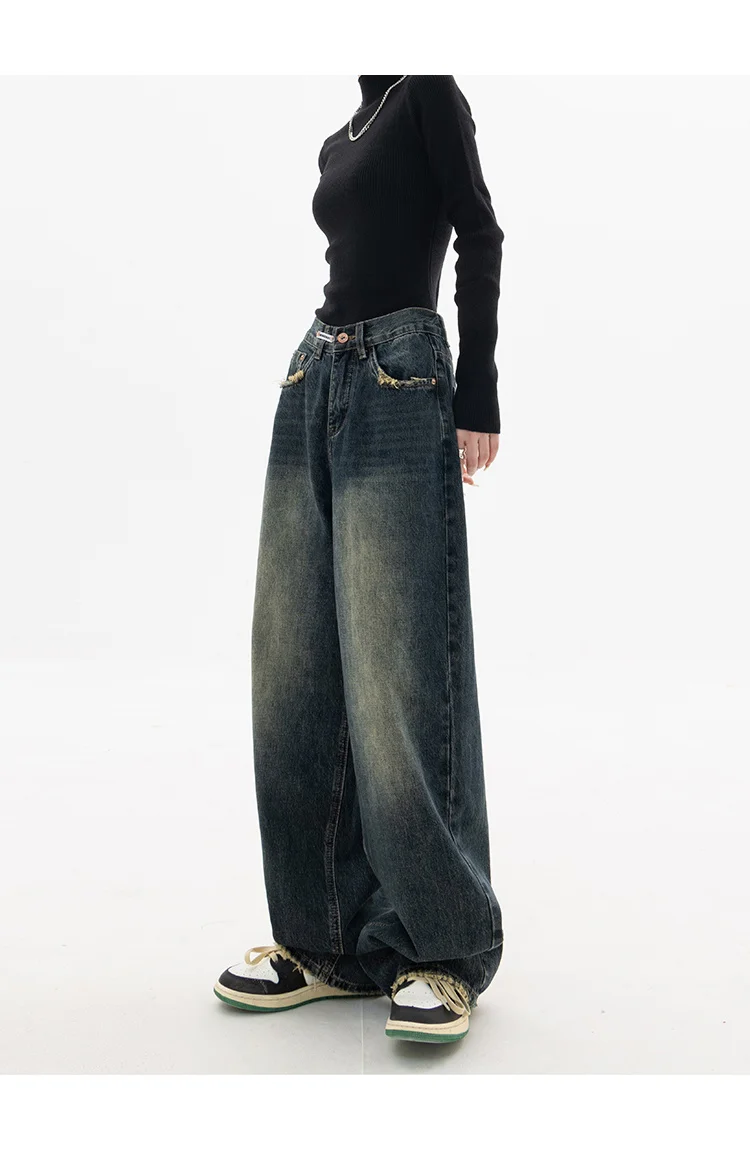 Vintage BF Style High Waist Women's Jeans: Streetwear Loose Wide Leg Denim Trousers - true deals club