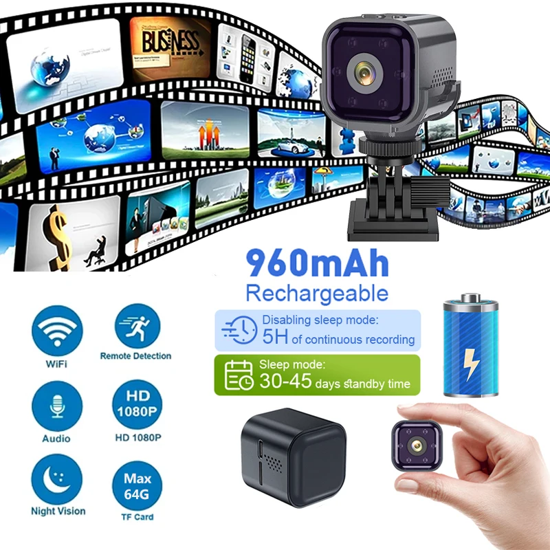 

Мини-камера AS03 Full HD 1080P со встроенным аккумулятором 960 мАч