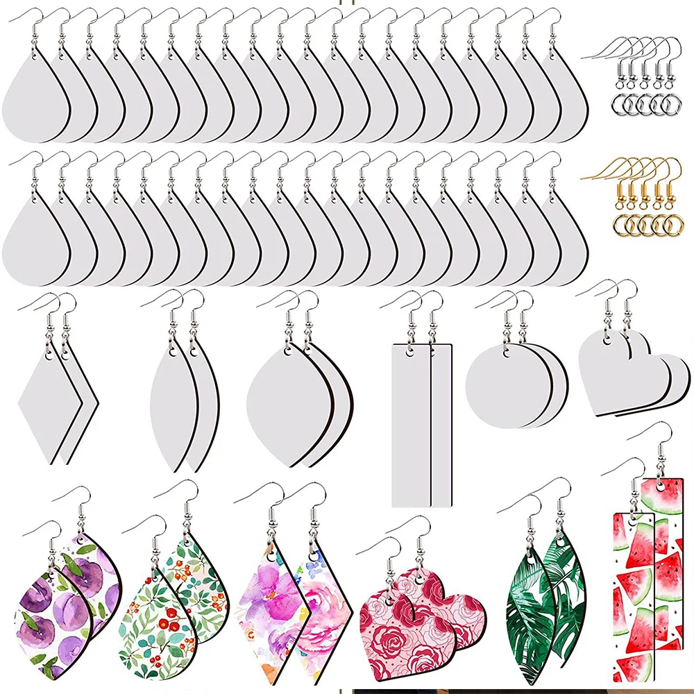 260Pcs Sublimation Blank Teardrop Earring Pendant Valentine's Day Women DIY Earring Heat Transfer Unfinished Wood Earring
