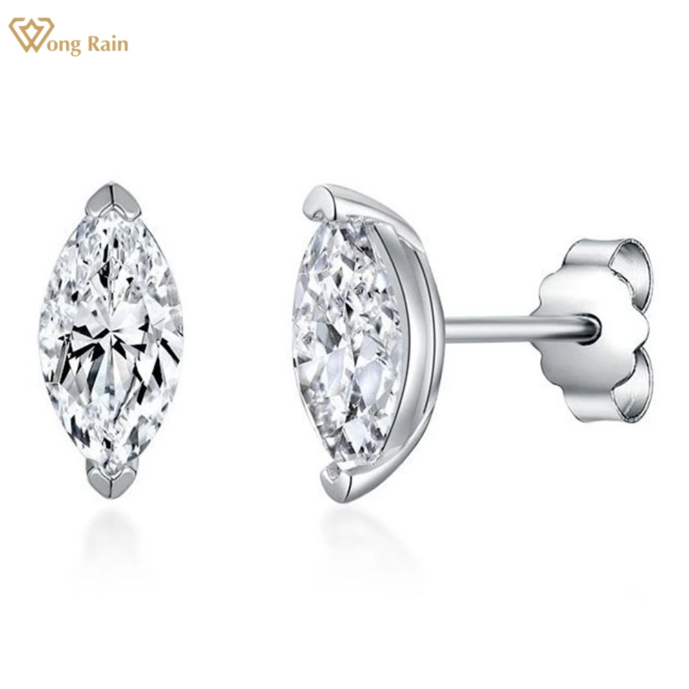 Wong Rain 925 Sterling Silver Marquise Cut 3EX VVS1 D Color 4*8MM Real Moissanite Diamonds Customized Earrings Ear Studs Jewelry