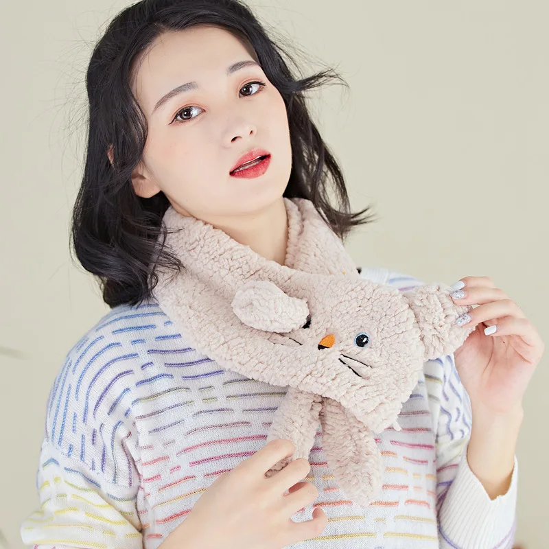 

Cute Cartoon Cat Children's Scarf Boys Girls Winter Neck Protection Plush Scarve Female Outdoor Faux Fur Thicken Warm Shawl V60