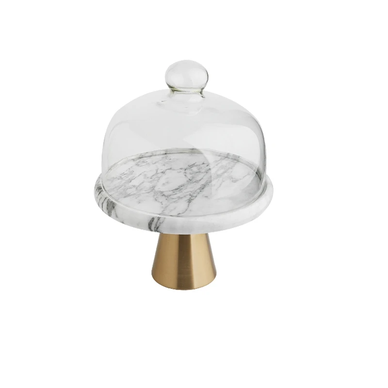 Marble Cake Stand Household Round Baking Transparent Glass Cover Restaurant Tall Dessert Tray Goods
