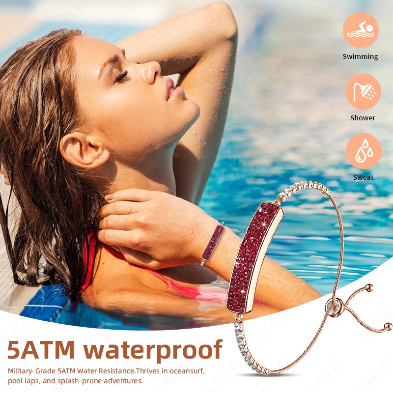 LIGE Ladies Smart Band 5ATM Waterproof Smartwatch Women Health Monitor Sports Fitness Pedometer Diamond Jewellery Bracelet Gifts