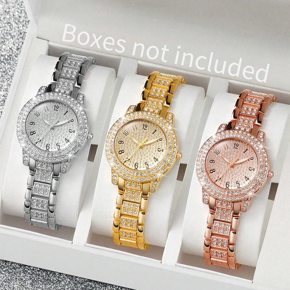 1pc-Women's Watches Fashion Quartz Wrist Watch for Ladies Roman Dial Dazzling Diamond Waterproof Luminous Luxury New