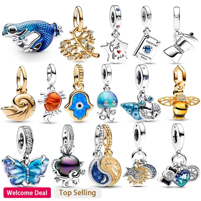 New 925 Sterling Silver Sun Moon Combination Charming Crab Ocean Pendant Suitable for Women's Bracelets Women DIY Jewelry Gifts authentic s925 silver classic sparkling star moon snake women s original open logo bracelet wedding diy charming jewelry