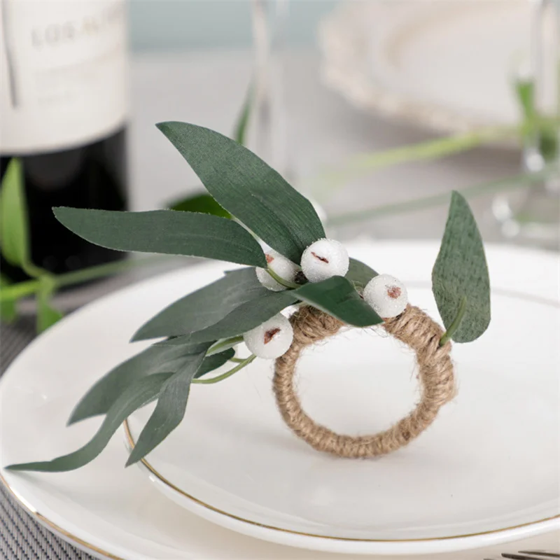 

1 Piece Simulation Eucalyptus Garland Holders Weddings Faux Green Table Decor Green Napkin Buckle Eucalyptus Napkin Rings