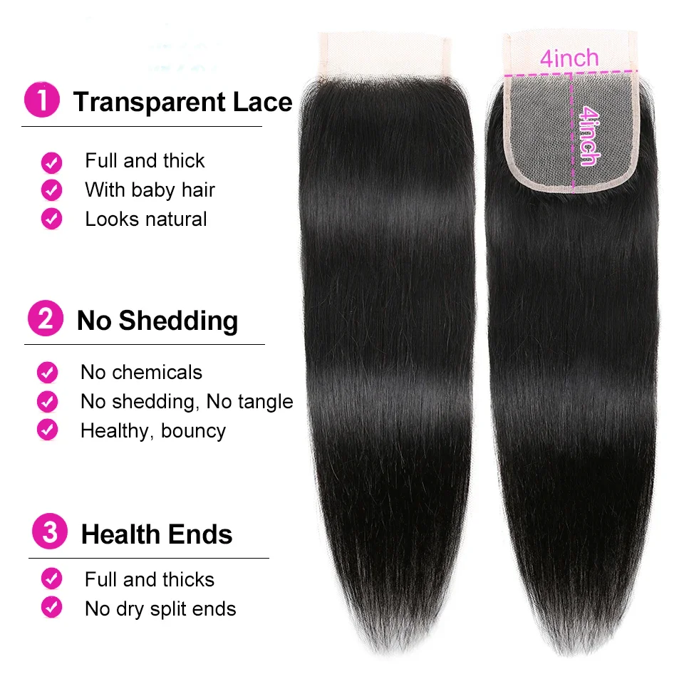 13x4 Ear To Ear Lace Frontal Human Hair Brazilian Straight Swiss 4x4 Lace Closure PrePlucked Natural Color Remy Hair