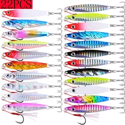 22PC Super Quatity Metal Casting Jig Set 40g 30g 20g 17g 10g7g Shore Drag Cast Jigging Spoon Fishing Lure Artificial Bait Tackle