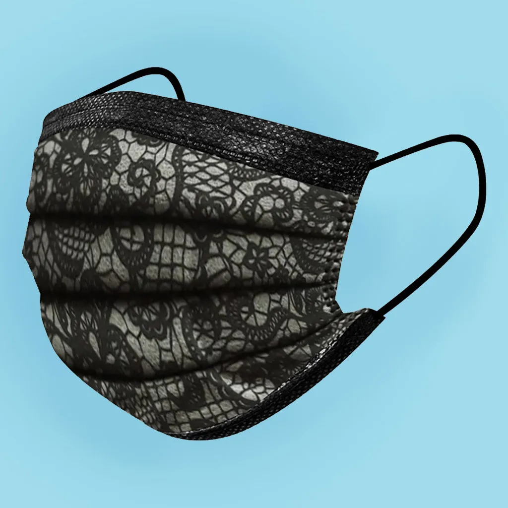 50PC Adult Fashion Lace Disposable Protection Three Layer Breathable Face Mask Outdoor Dust-Proof Face Protective Mask