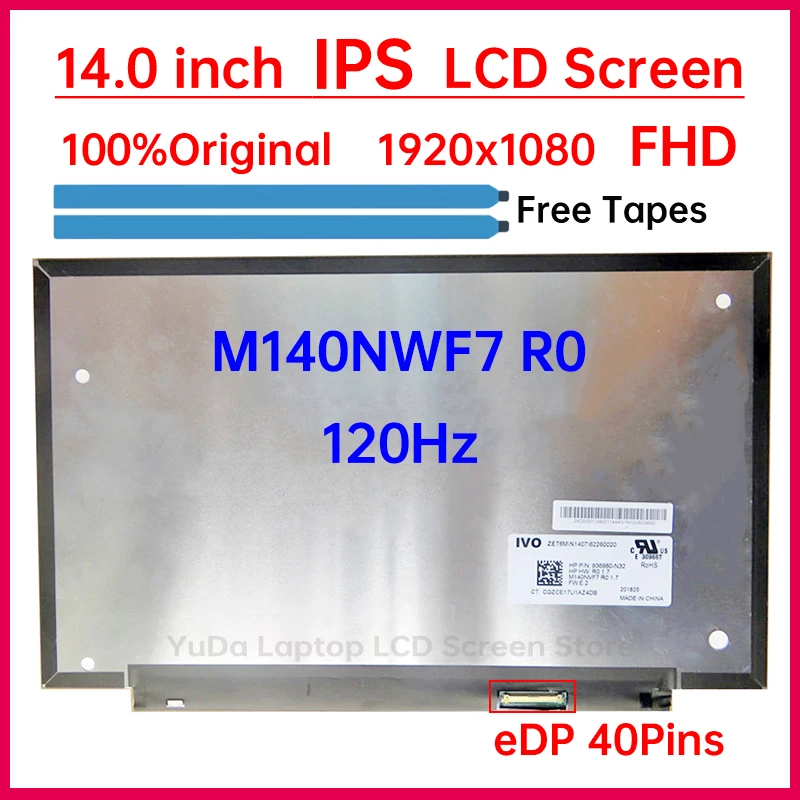 

14 Inch 120Hz Laptop LCD Screen M140NVF7 R0 For HP EliteBook 840 G5 Replacement Display Panel FHD 1920x1080 eDP 40 Pin Non-Touch