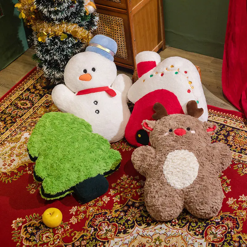 45cm Cute Christmas Tree Plush Throw Pillow Kawaii Stuffed Elk Snowman Red House Plushies Cushion Anime Soft Toys Xmas DecorGift