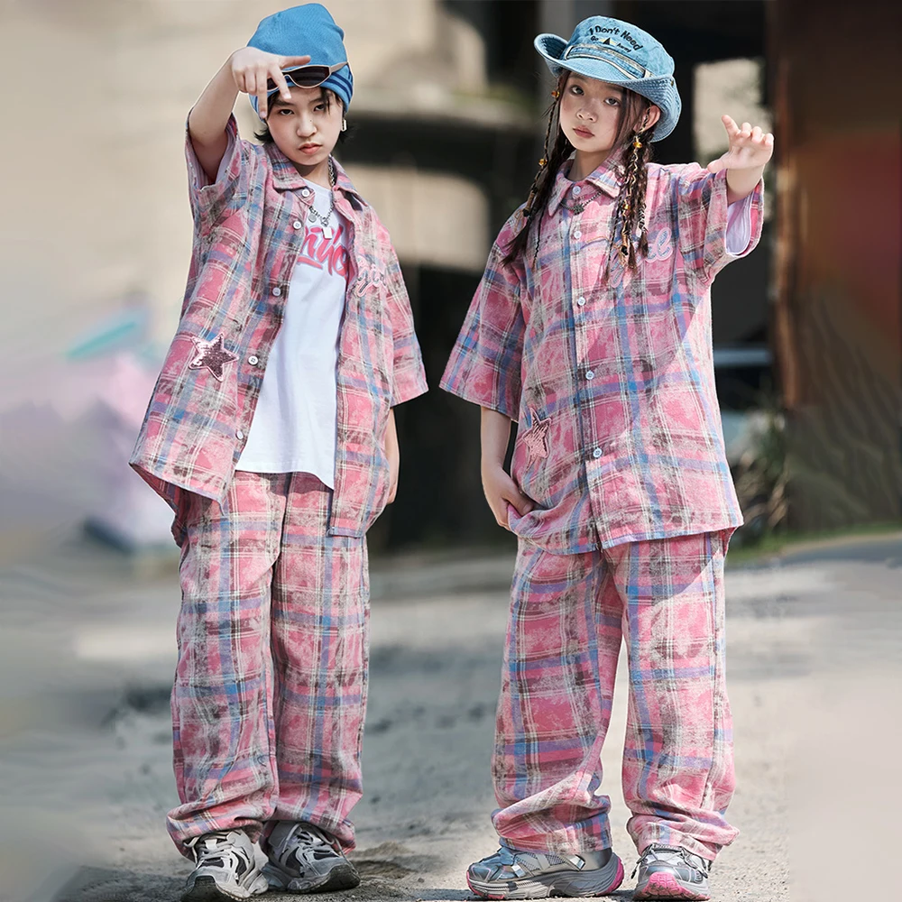 New Pink Jazz Dance Clothing Boys Girls Kpop Hip-Hop Street Dance Costumes Kids Catwalk Show Stage Outfit Fashion Clothes AMY208