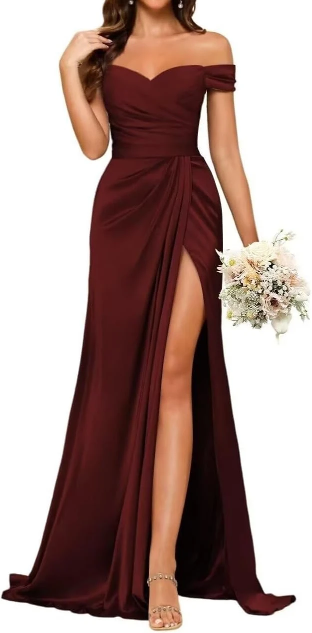 فساتين وصيفة الشرف طويلة من الساتان لحفلات الزفاف...