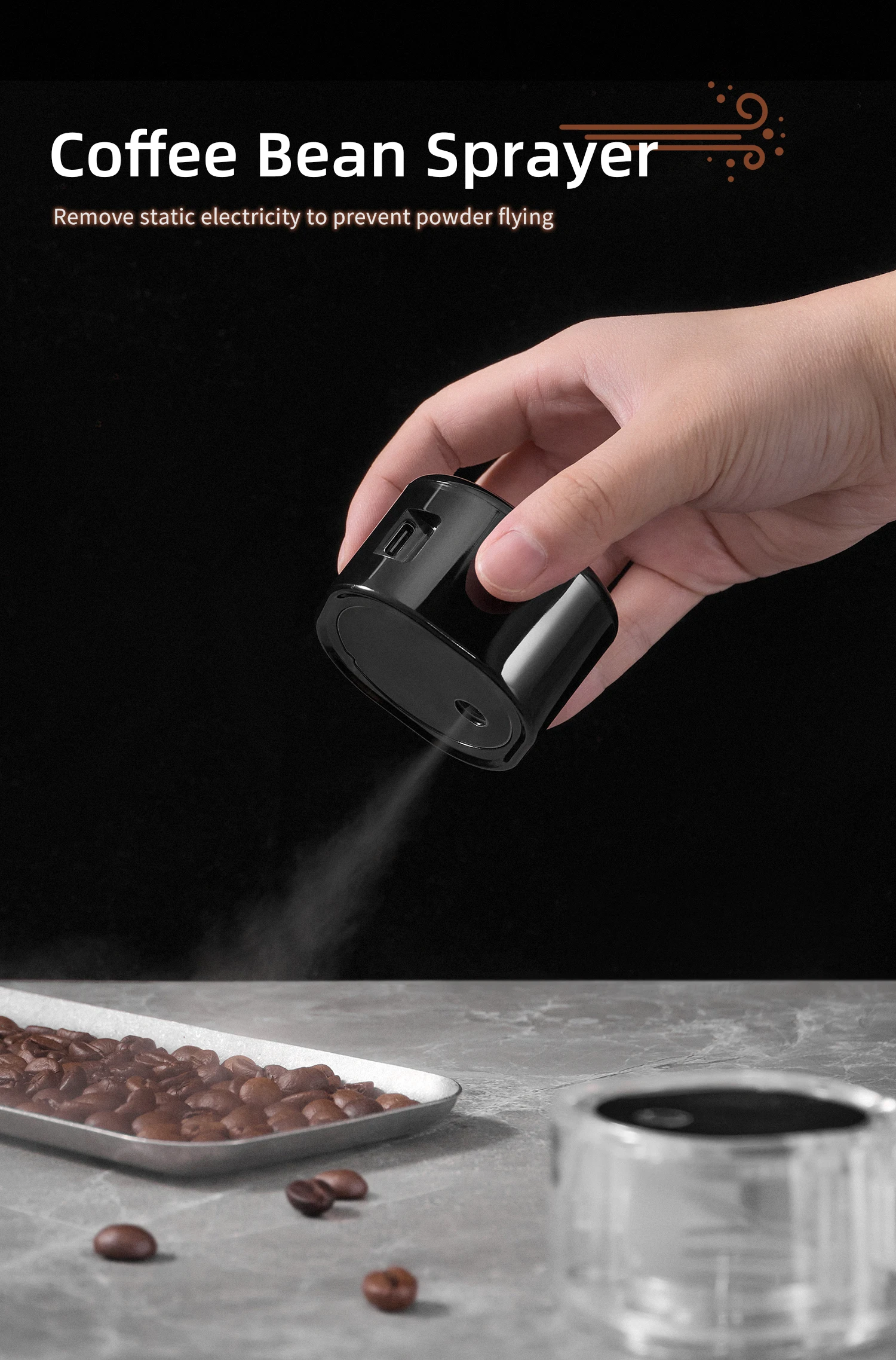Kaffeebohnenzerstäuber, 20 ml antistatische automatische Sprühflasche, Espressomaschinen-Zubehör, magnetische Basis, wiederaufladbarer USB-Mister – Detail 1