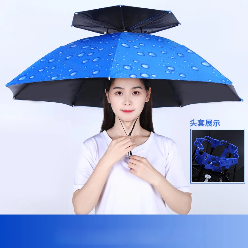 Head-Mounted Fishing Umbrella Hat, Sunscreen Folding Overhead Umbrella, Double-Layer, Large Sunshade, Rain Hat, 1Pc