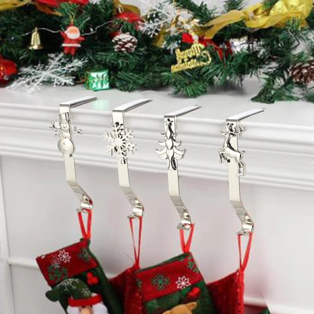 Metal gancho de natal para lareira estocagem cabide snowfloco boneco de  neve árvore de natal em forma de elk meias natal ganchos decoração natal