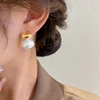 Boucles d'oreilles françaises élégantes en perles plates épissées, couleur or, pour bijoux de fête à la mode coréenne, accessoires doux pour femmes, nouvelle collection 2025