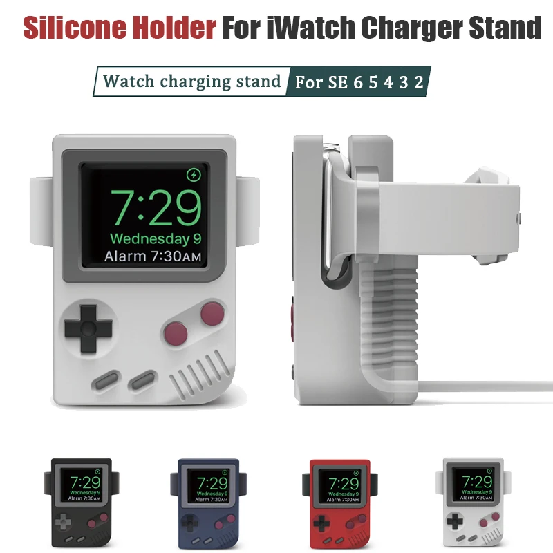 Silicone Holder For Apple Watch 8 7 6 5 4 3 SE 45MM Charger Stand Charging Dock Desktop Retro Game Console Design apple watch charger stand apple watch charging bracket