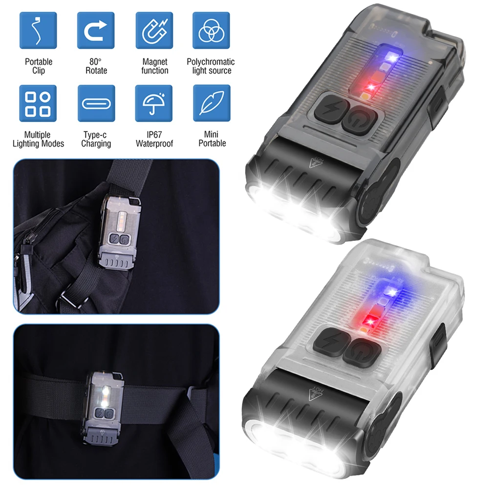 Keychain Flashlight Type-C Rechargeable Pocket Torch Light 1200 Lumens Camping Light Waterproof for Camping Outdoors Emergency