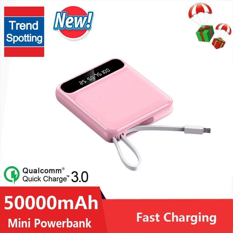 powerbank 40000mah 2022 50000mAh Mini Power Bank Fast Charging Charger Built-in Charging Cable Outdoor Portable External Battery for Xiaomi iPhone power bank best buy