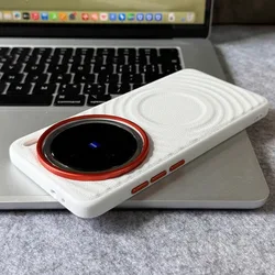 Luxury Colorblock Leather Case with Metal Lens Buttons in Orange - Shockproof and Custom Made - Vivo X300 (WHITE)