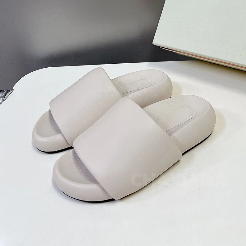 

Women Slippers Summer 2024 New Style Round Head Thick Bottom Genuine Leather Material Female Shoes Concise Versatile Slippers