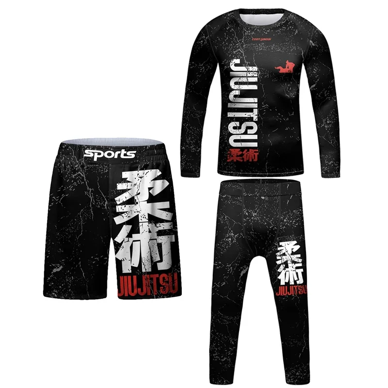 Sports Apparel Kid Jiu jitsu MMA Rashguard T-shirt+Pant+Shorts 3D Bjj Gi Kickboxing Jerseys Tight Boys Children Muay Thai Boxing Sportswear
