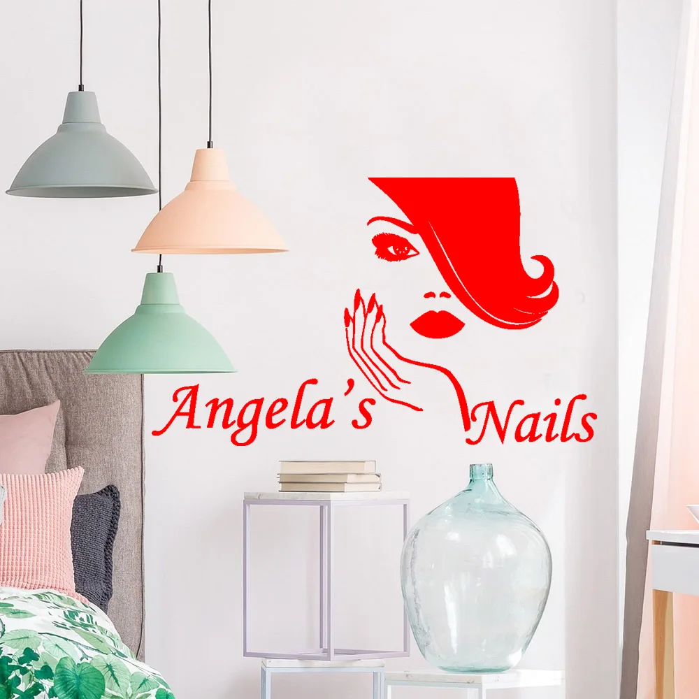 

1 pc cool haircut beauty salon customize name Wall Stickers Self Adhesive Art Wallpaper for salon Decoration Accessories Murals
