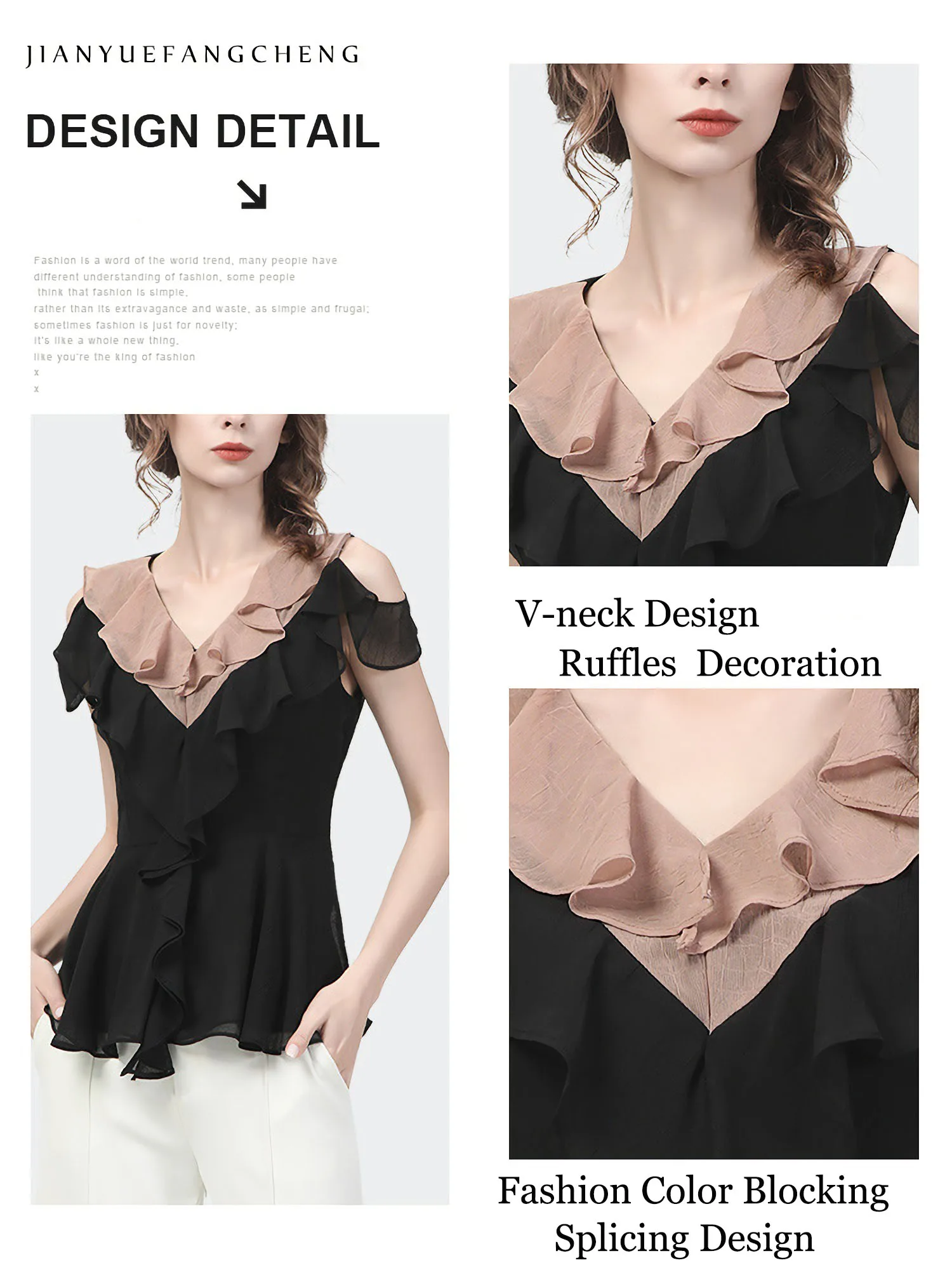 Camicetta Donna Con Scollo A V E Maniche Ad Aletta In Chiffon - Leggera, Traspirante, Per Ufficio E Tempo Libero - 5