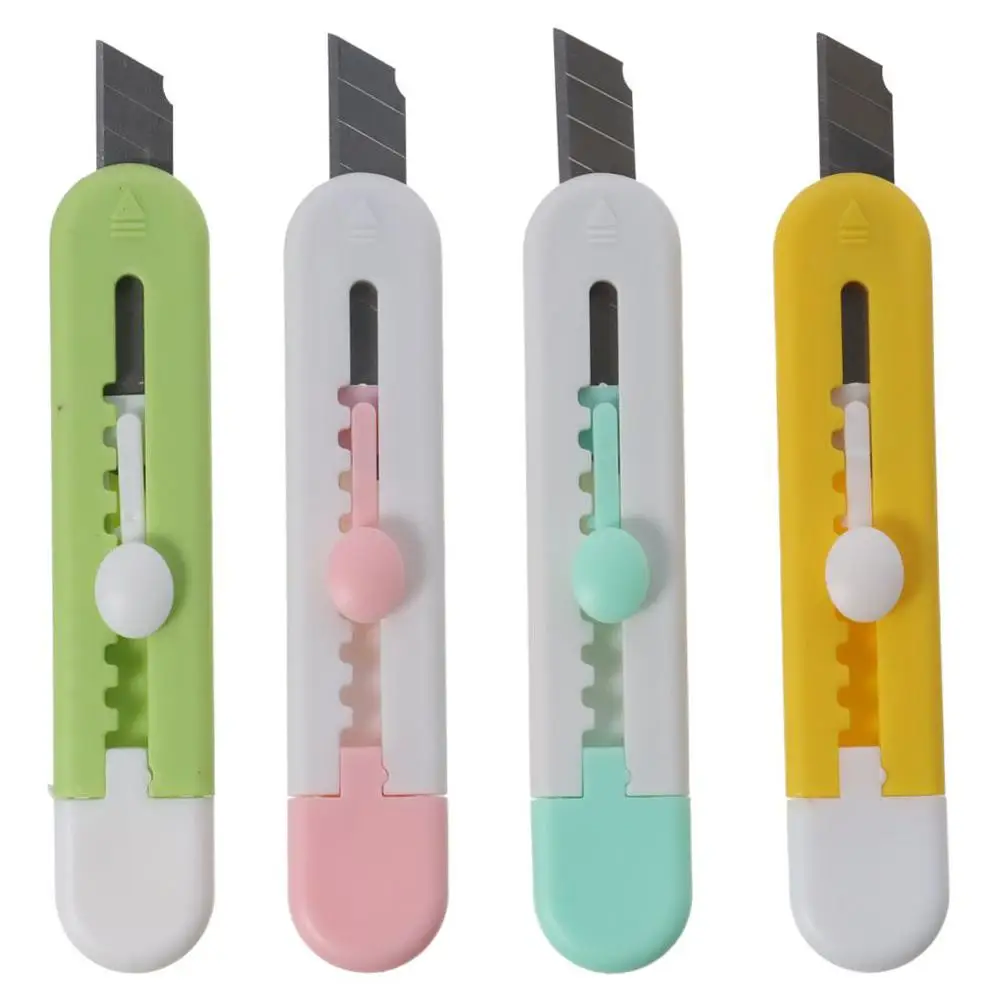 Retractable Plastic/Metal Small Box Opener Candy Colored Cloud Pattern Safety Paper Cutter 3.66*0.74 Inch Unboxing Device Office