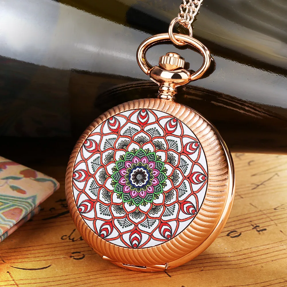 

Vintage Rose Gold Pocket Watch Rotatable Turntable Glue Dropping Quartz Watches Flower Clock Women Gift Relogio De Bolso Antigo