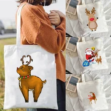 

Tote Bag Canvas Shopper Christmas Reindeer Shopping Bags Boutique Ladies Women's Customizable Fashionable Designer Handbags 2021