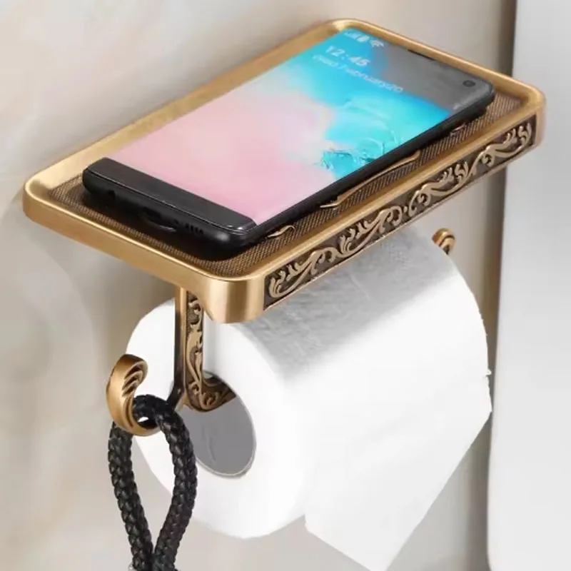 Toilet Paper Holder Wall Mounted Vintage Classic Bathroom Brass Antique Roll Tissue Box Bathroom Accessories