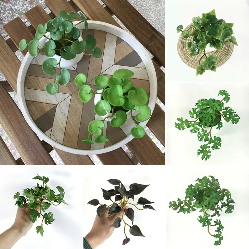 

9 Styles Artificial Copper Coin Grass Turtle Leaf Without Vase Fake Green Plant Office Home Shop Desktop Garden Simulation Decor