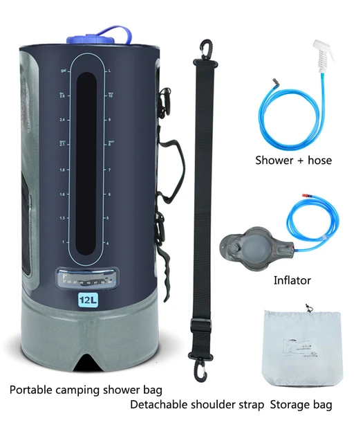 Bolsa de ducha portátil para acampada, accesorios de ducha Solar para  exteriores de 12L y 12L con bomba de pie de presión de manguera y cabezal de  ducha - AliExpress