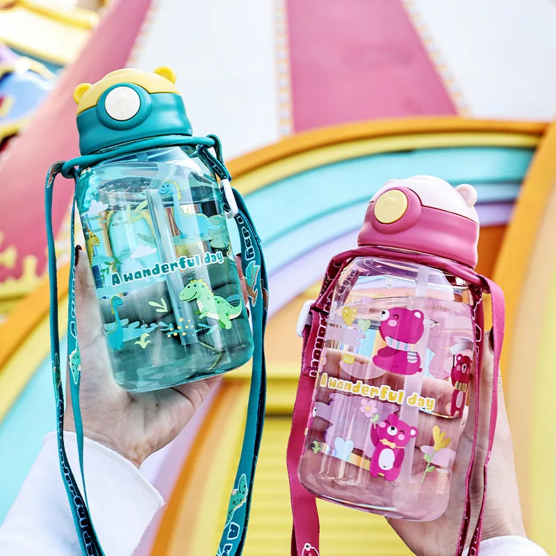Kids Cartoon Pattern Backpack Sip Bottle - Summer Portable Reusable Plastic Straw Cup for School Kids - Student Drink Bottle