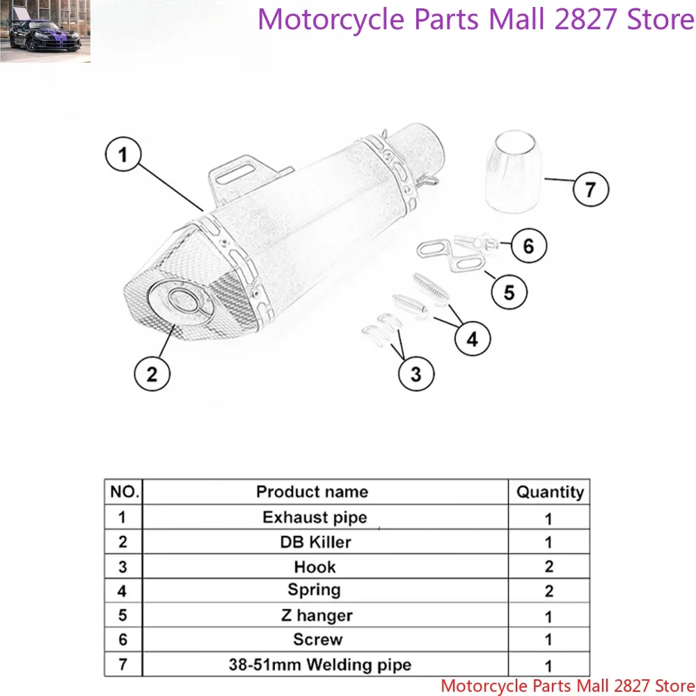51MM Hexagonal Motorcycle Exhaust Pipe Escape With DB Killer Muffler AK Stickers For Z900 GSXR1000 SV650 R6 R3 ZX6R ZX10 K7 MT07