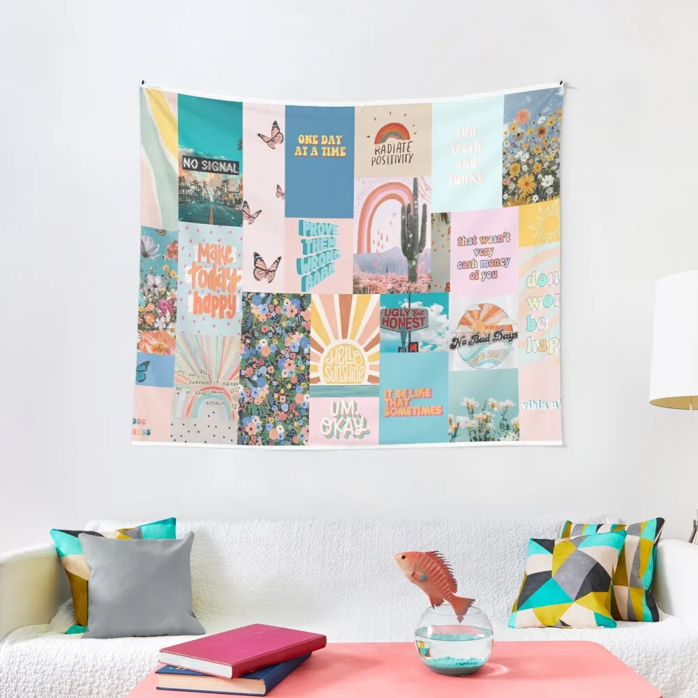 

Pastel aesthetic collage Tapestry Room Aesthetic Home Decoration