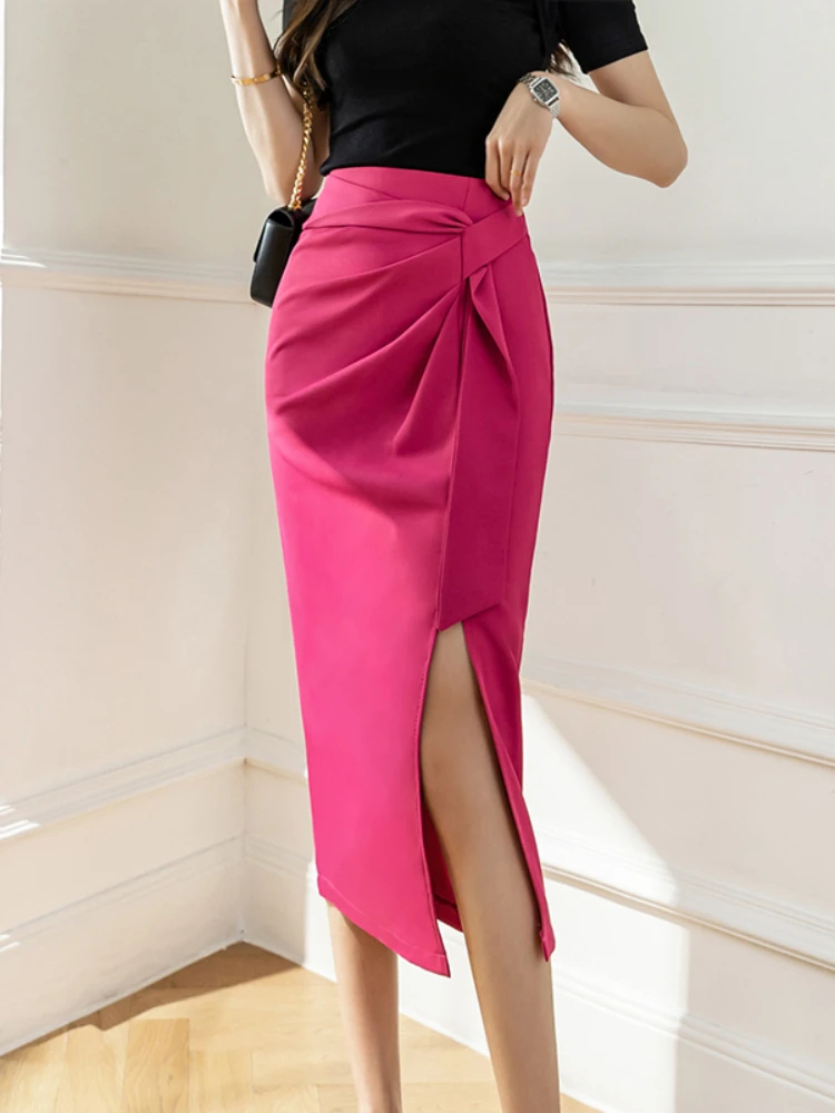 Fashion Women's Skirt Asymmetrical A-line 2023 Autumn High Waist Solid Sexy Skirt Knee-Length Empire Chiffon Basic Woman Clothes