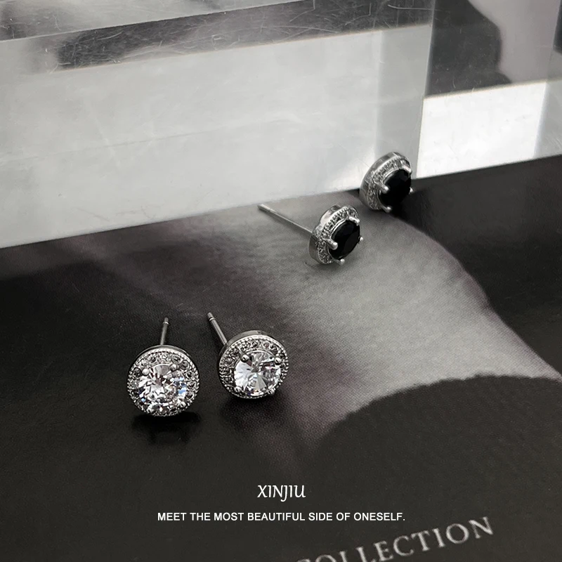 

Xinjiu Punk fashion trend Micro studded with diamond studs Hip hop high class men's earrings boy accessories