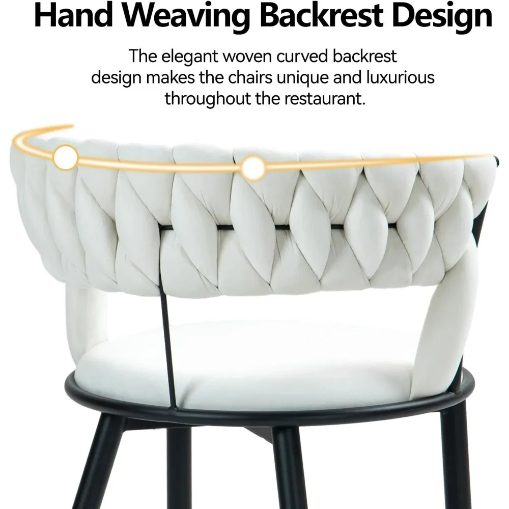 Velvet Dining Chairs Set of 2, Modern Upholstered Woven Dining Chairs with Curved Backrest,  Dining Room Accent Chairs 4