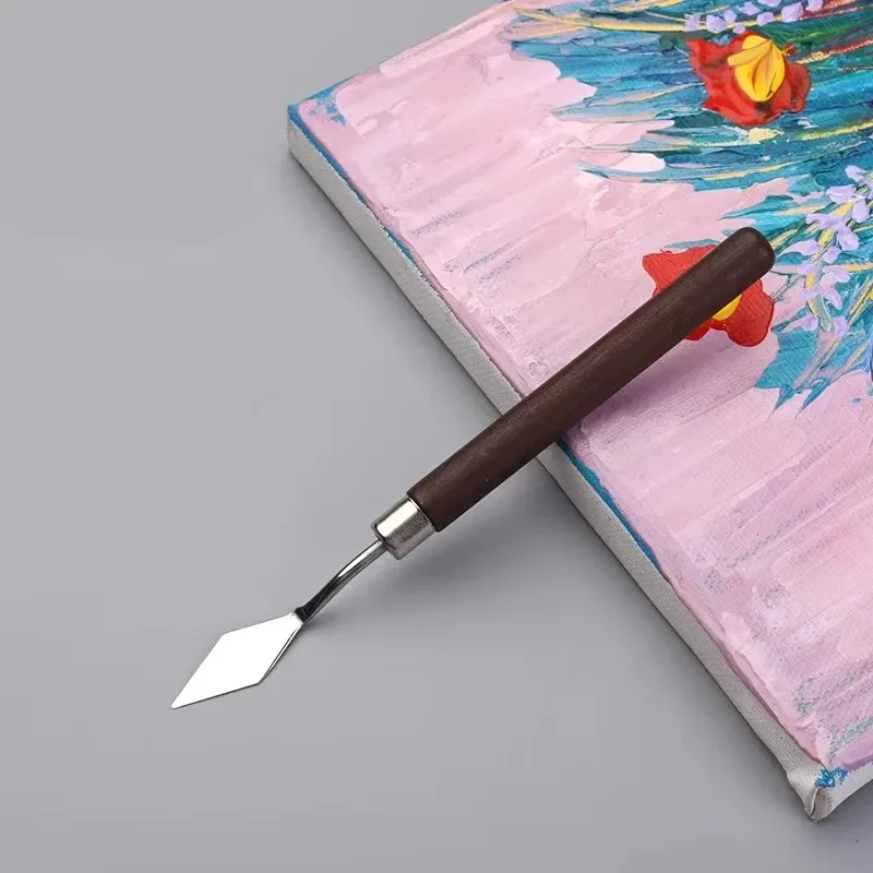 7 Red Wood Rod Watercolor Mixed Art Oil Painting Scraper Set Wood Stainless Steel Water Powder Paint Manual Tool Convenient